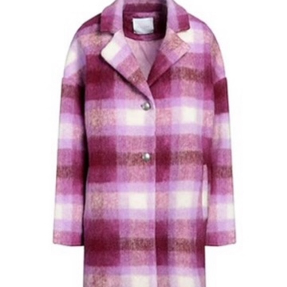 BNWT Gaelle Plaid Pink and Fuschia Wool Coat